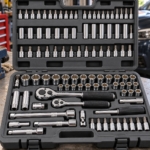 Front close-up of the organised socket rows in the case