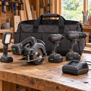 The 4-piece kit seen from the other side with the tool bag