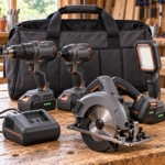 Front close-up of the combi drill and impact driver from the 4-piece kit