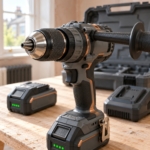 Close-up of the 13 mm metal keyless chuck of the brushless combi drill