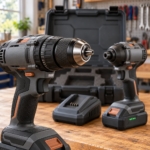 Close-up of the metal keyless chuck and the impact driver collet