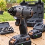 Close-up of the quick-release hex collet and a screwdriver bit